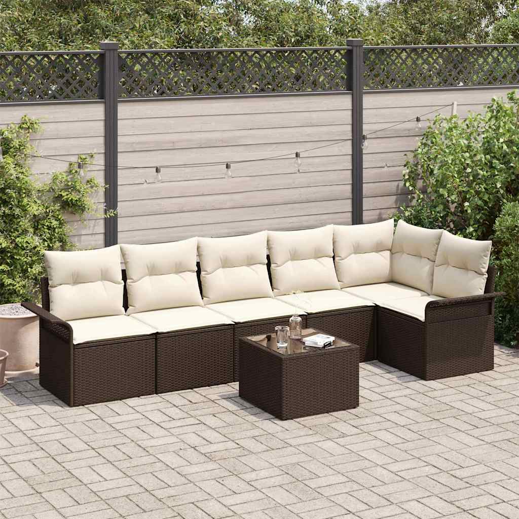 Ensemble de canapé de jardin 7 pcs Marron Poly rotin