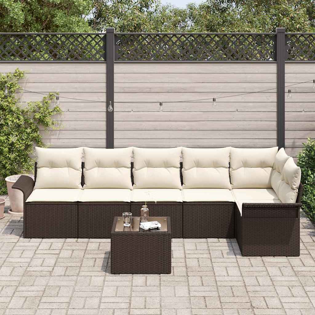 Ensemble de canapé de jardin 7 pcs Marron Poly rotin