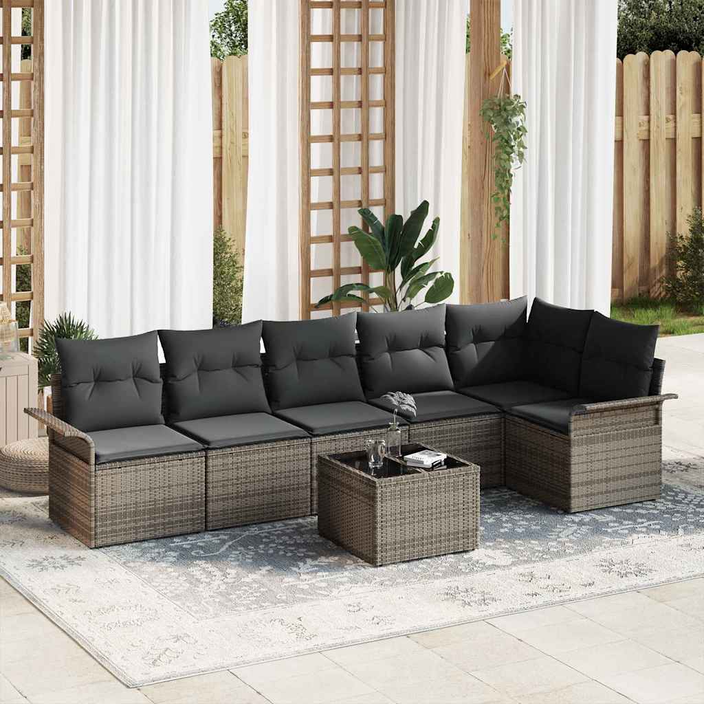 Ensemble de canapé de jardin 7 pc Gris polyrotin