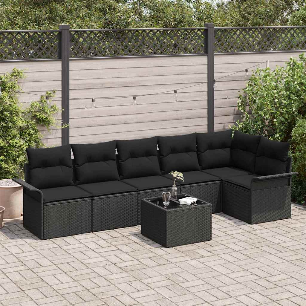 Ensemble de canapé de jardin 7 pc Noir polyrotin