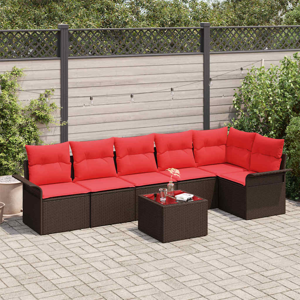 Ensemble de canapé de jardin 7 pc Marron polyrotin