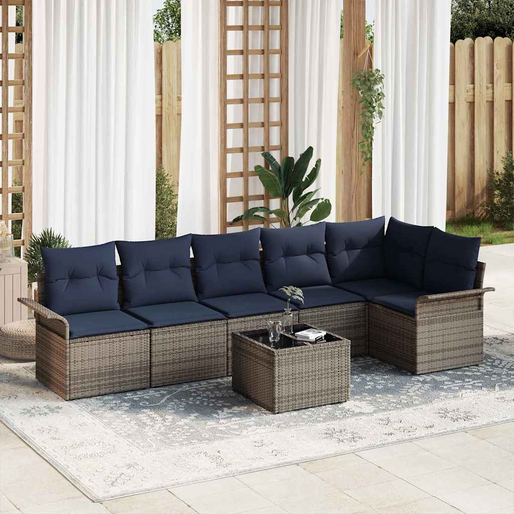 Ensemble de canapé de jardin avec stockage 7 pcs Gris polyrotin