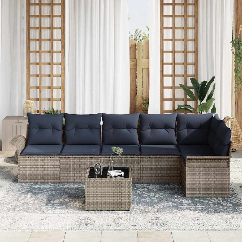 Ensemble de canapé de jardin avec stockage 7 pcs Gris polyrotin