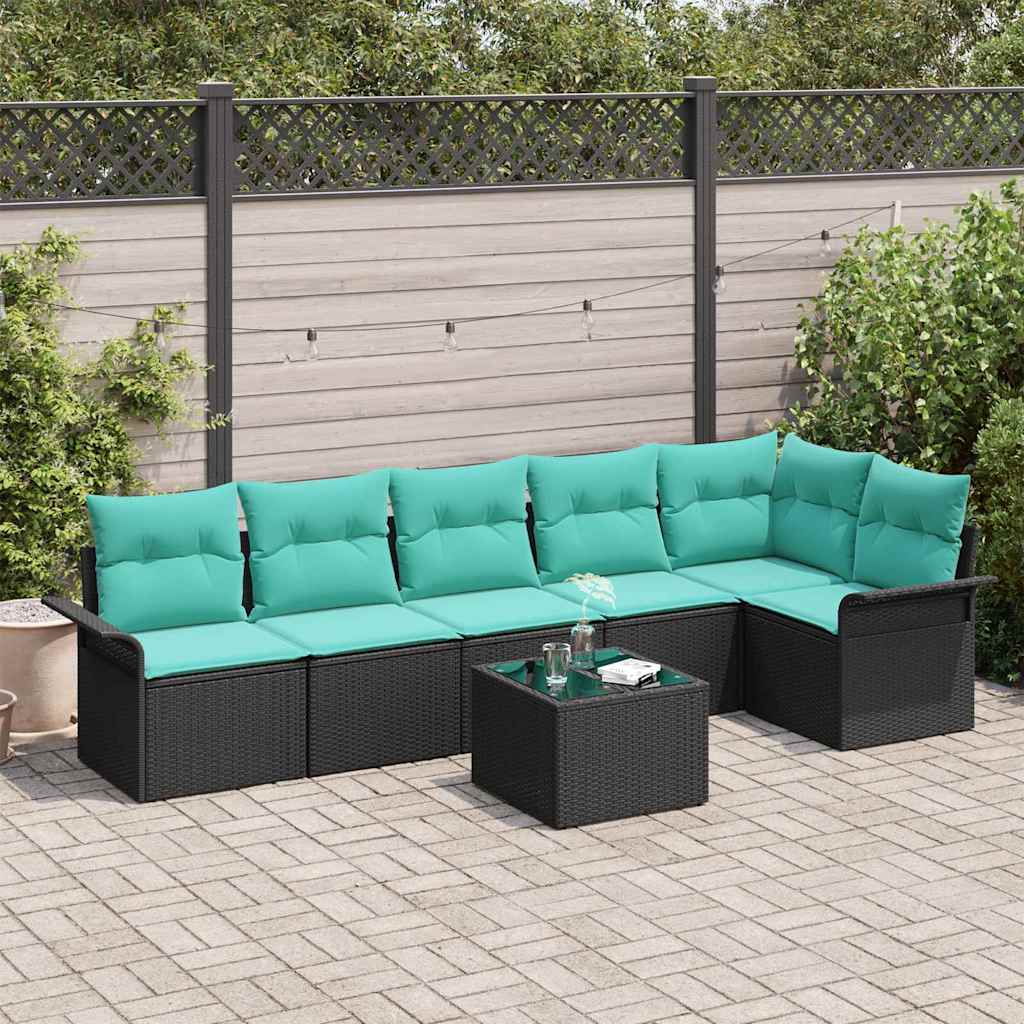 Ensemble de canapé de jardin avec coussin 7 pcs Noir Poly rotin - XIOS