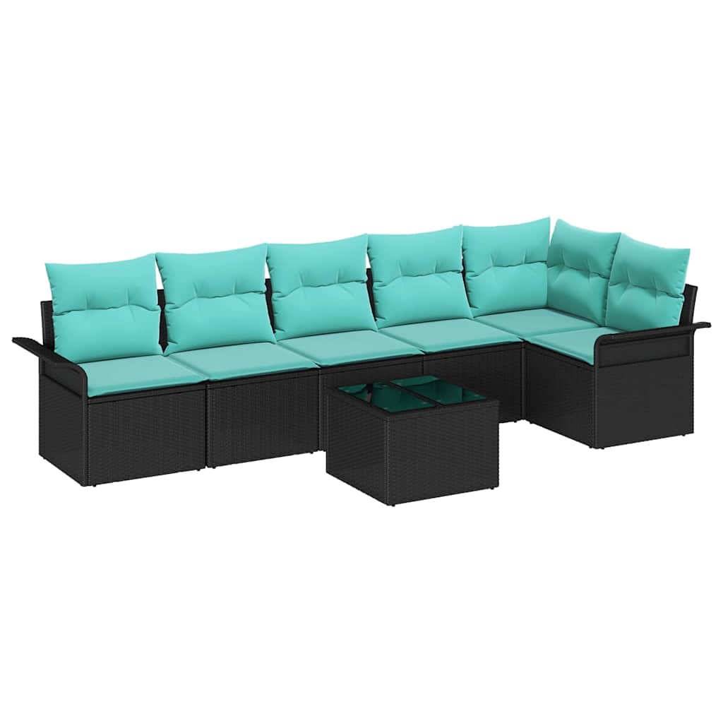 Ensemble de canapé de jardin avec coussin 7 pcs Noir Poly rotin - XIOS