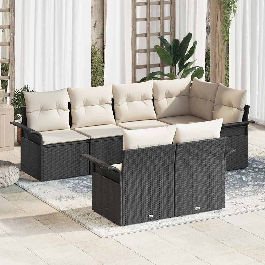 Ensemble de canapé de jardin avec coussin 7 pcs Noir Poly rotin - XIOS