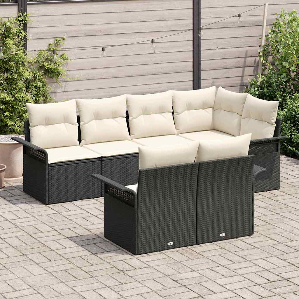 Ensemble de canapé de jardin avec coussin 7 pcs Noir Poly rotin - XIOS