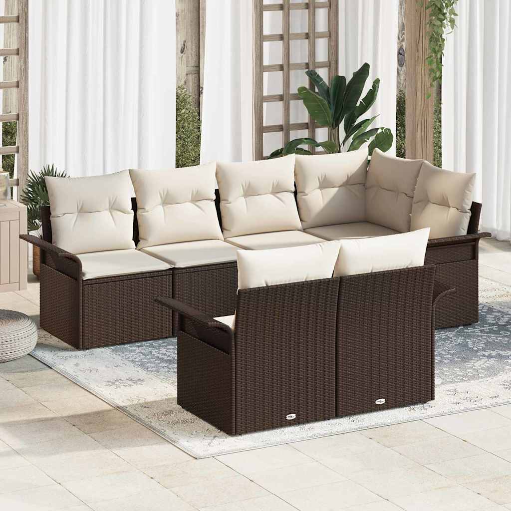 Ensemble de canapé de jardin 7 pcs Marron Poly rotin - XIOS