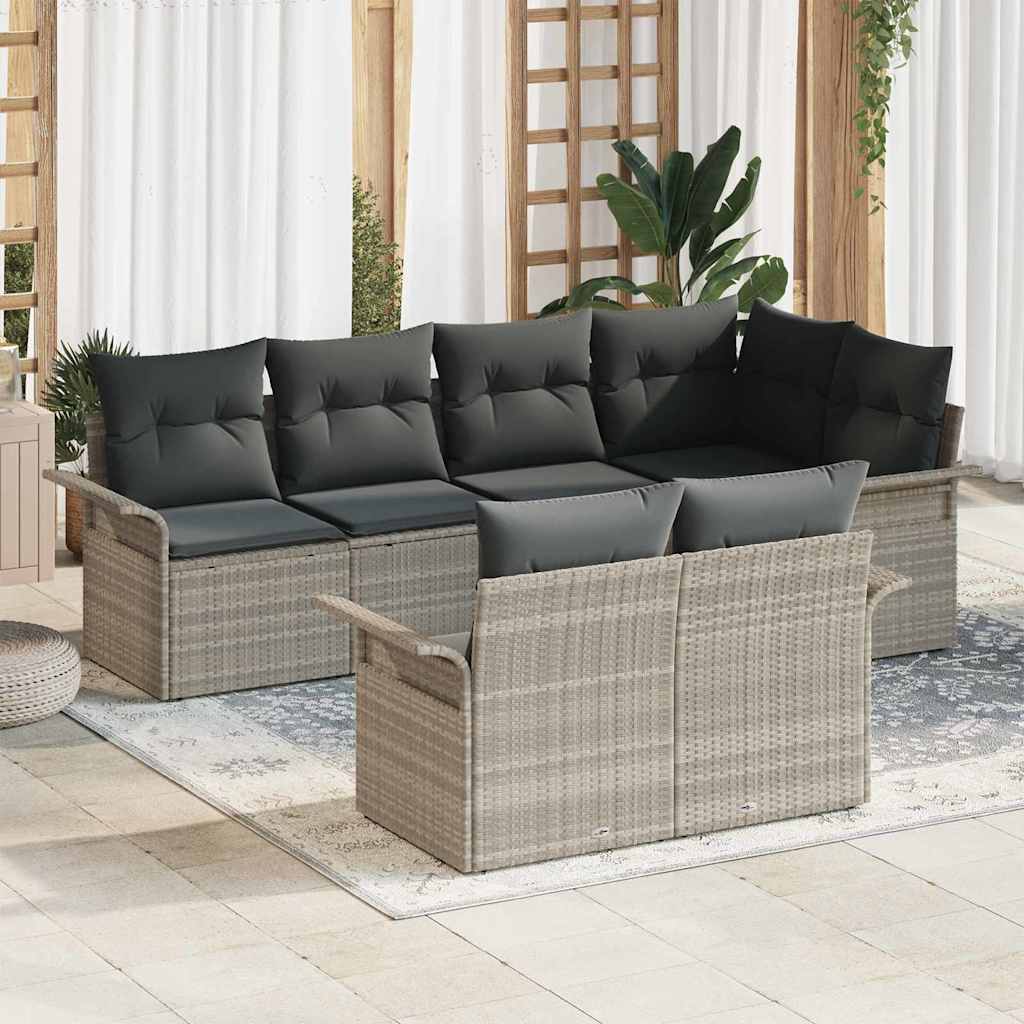 Ensemble de canapé de jardin 7 pcs Gris clair Poly rotin - XIOS