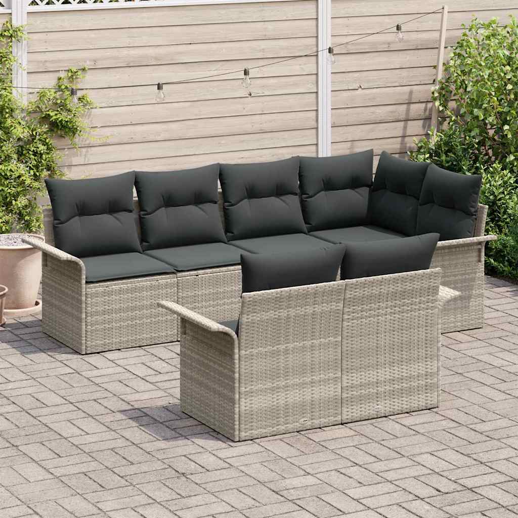 Ensemble de canapé de jardin 7 pcs Gris clair Poly rotin - XIOS