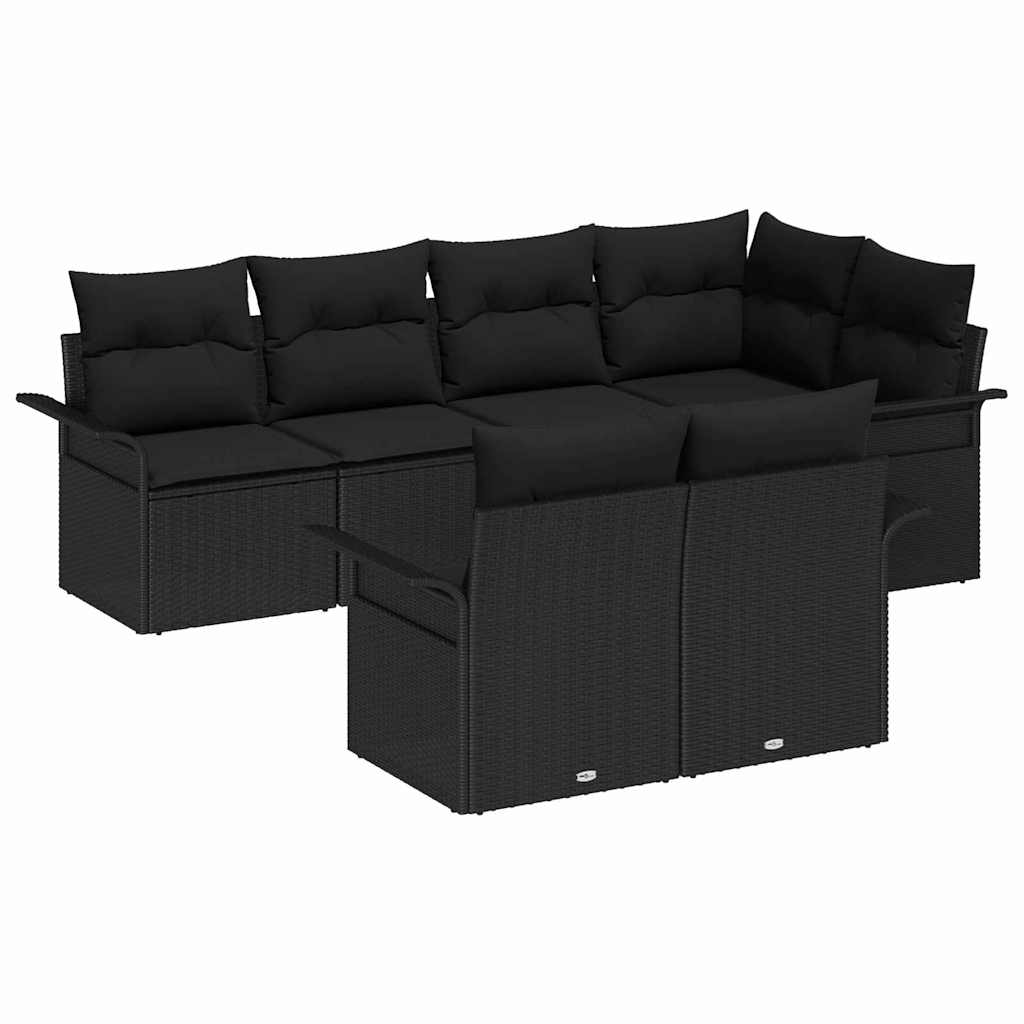 Ensemble de canapé de jardin avec coussin 7 pcs Noir Poly rotin