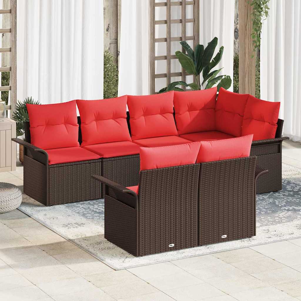Ensemble de canapé de jardin 7 pcs Marron Poly rotin