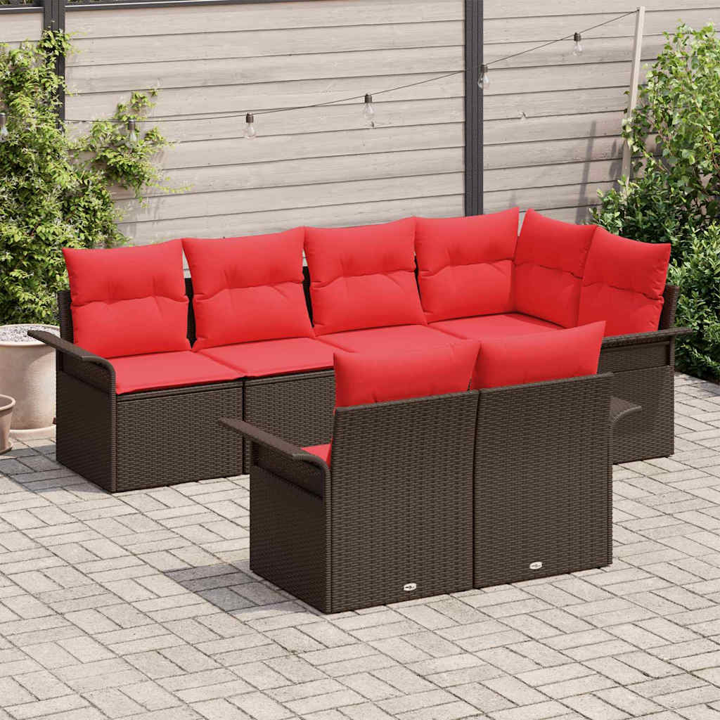 Ensemble de canapé de jardin 7 pcs Marron Poly rotin