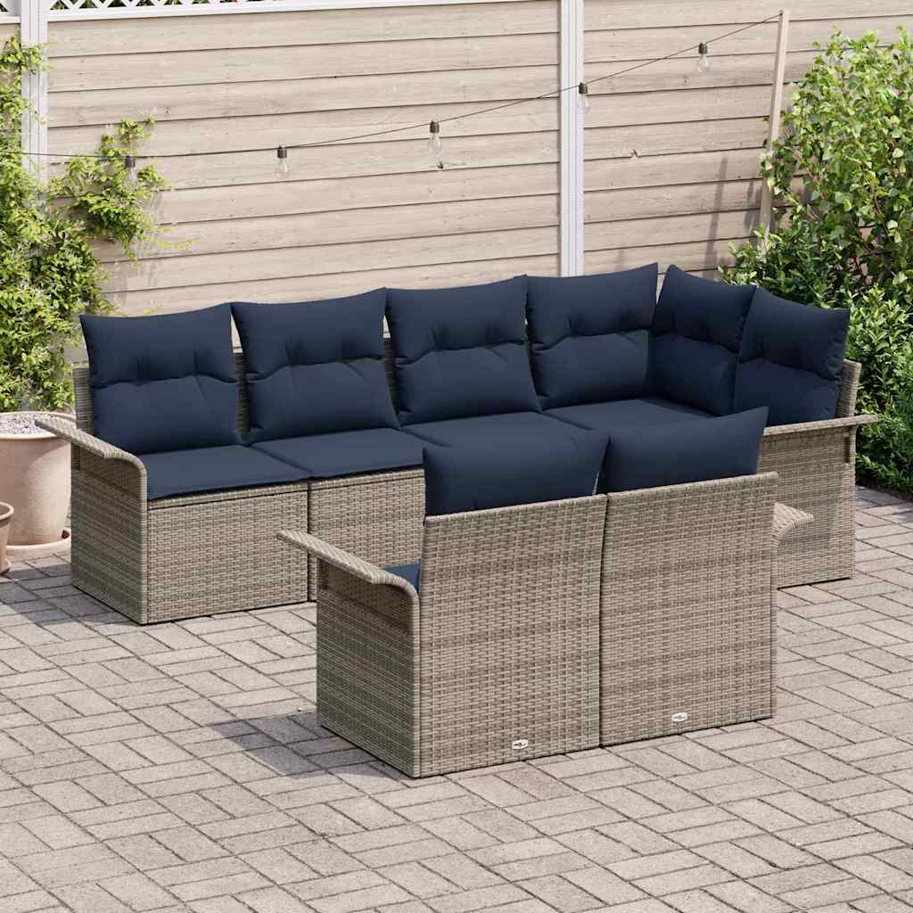 Ensemble de canapé de jardin avec coussin 7 pcs Gris Poly rotin
