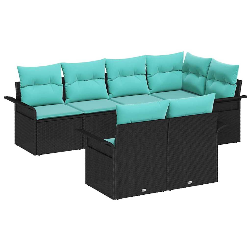 Ensemble de canapé de jardin avec coussin 7 pcs Noir Poly rotin