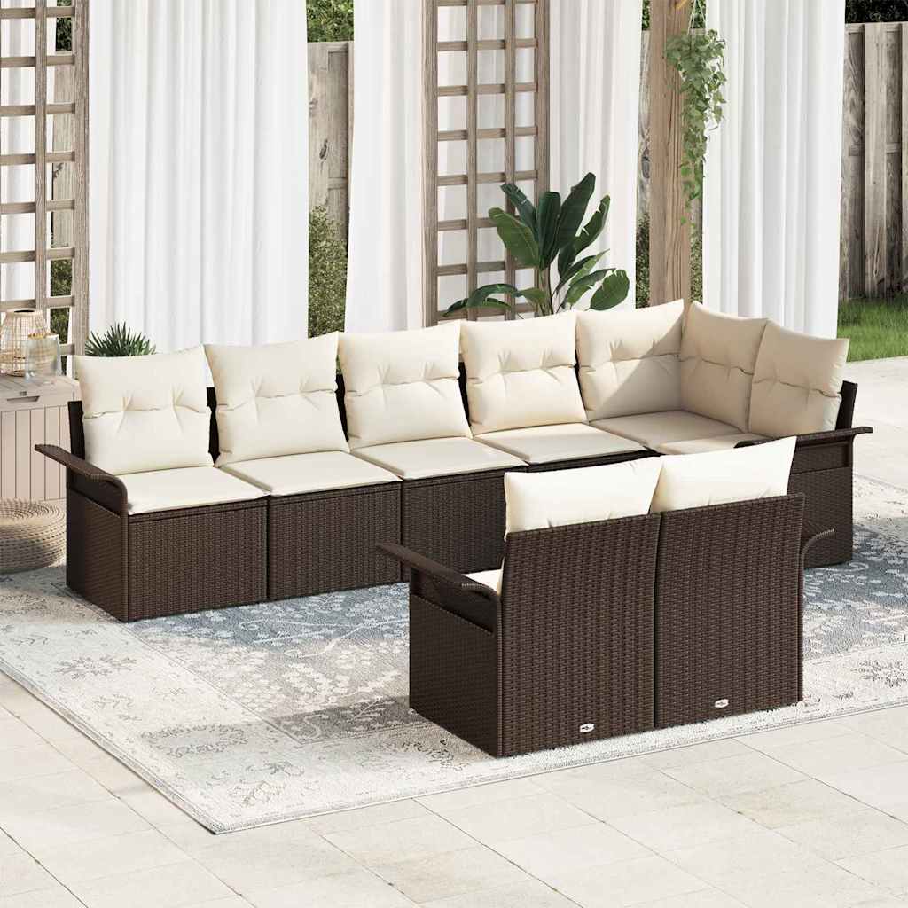 Ensemble de canapé de jardin 8 pcs Marron polyrotin