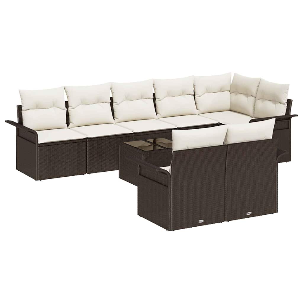 Ensemble de canapé de jardin 9 pcs Marron polyrotin