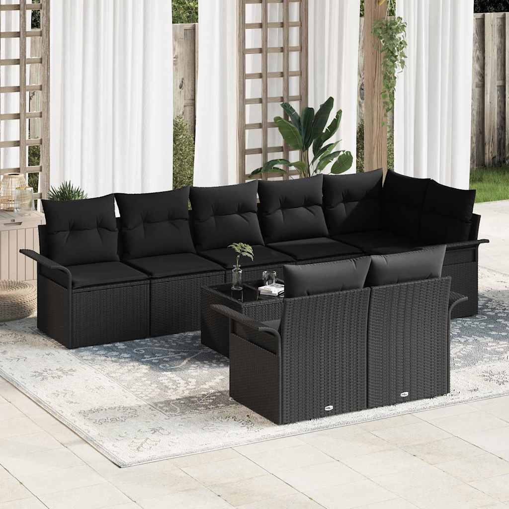 Ensemble de canapé de jardin avec stockage 9 pcs Noir polyrotin