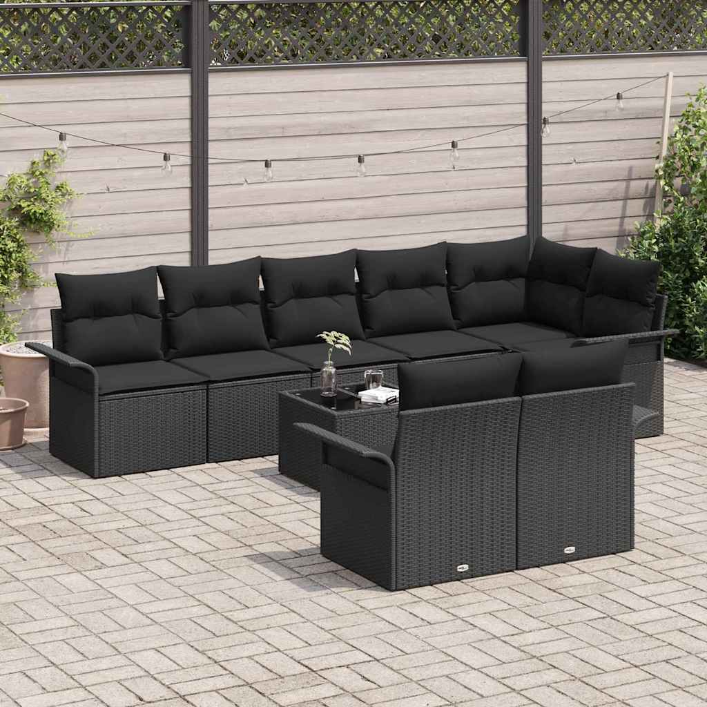 Ensemble de canapé de jardin avec stockage 9 pcs Noir polyrotin