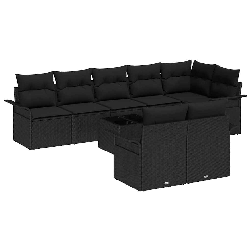 Ensemble de canapé de jardin avec stockage 9 pcs Noir polyrotin