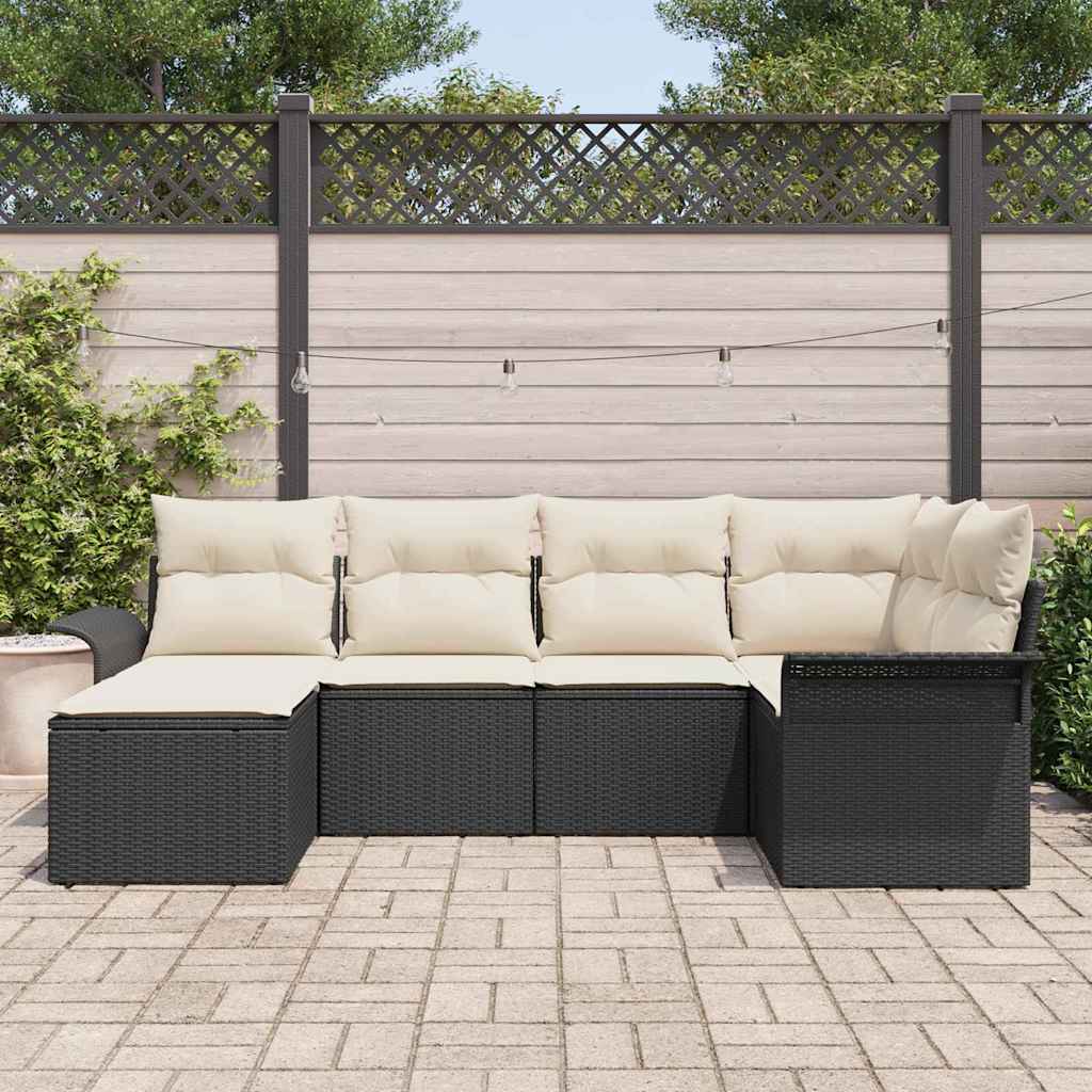 Ensemble de canapé de jardin avec stockage 6 pcs Noir polyrotin