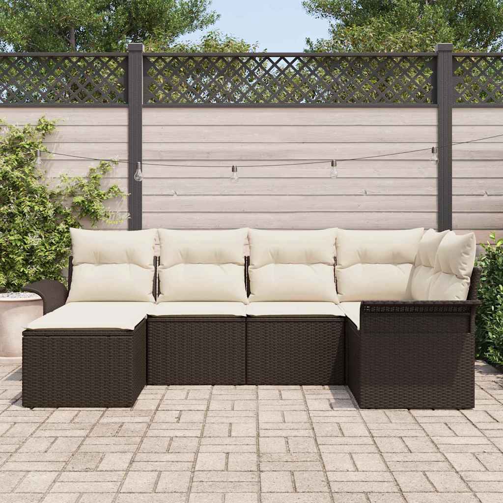 Ensemble de canapé de jardin 6 pcs Marron Poly rotin