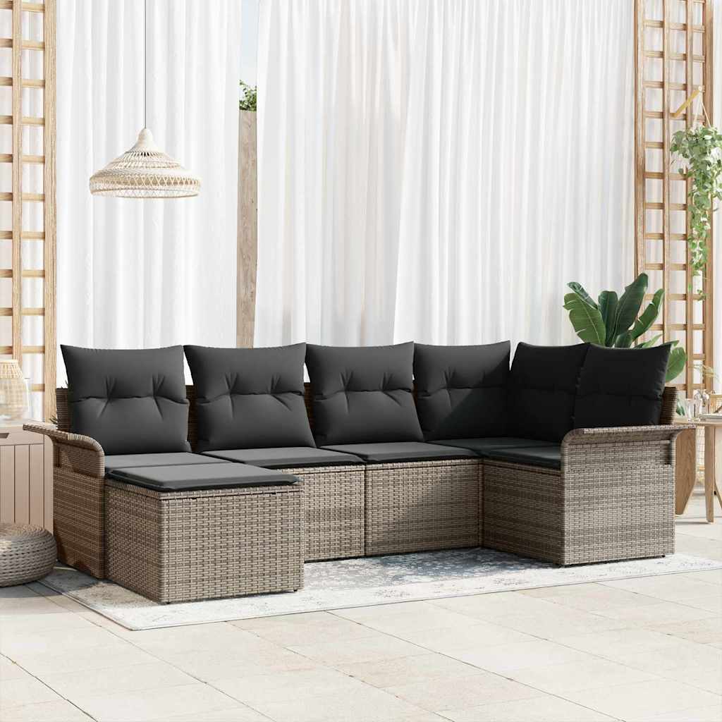 Ensemble de canapé de jardin 6 pc Gris polyrotin
