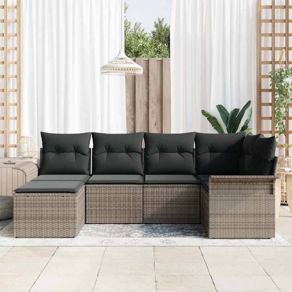 Ensemble de canapé de jardin 6 pc Gris polyrotin