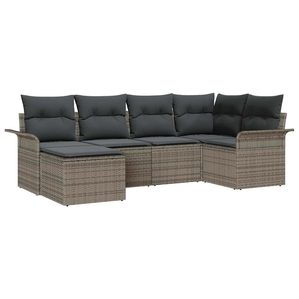 Ensemble de canapé de jardin 6 pc Gris polyrotin