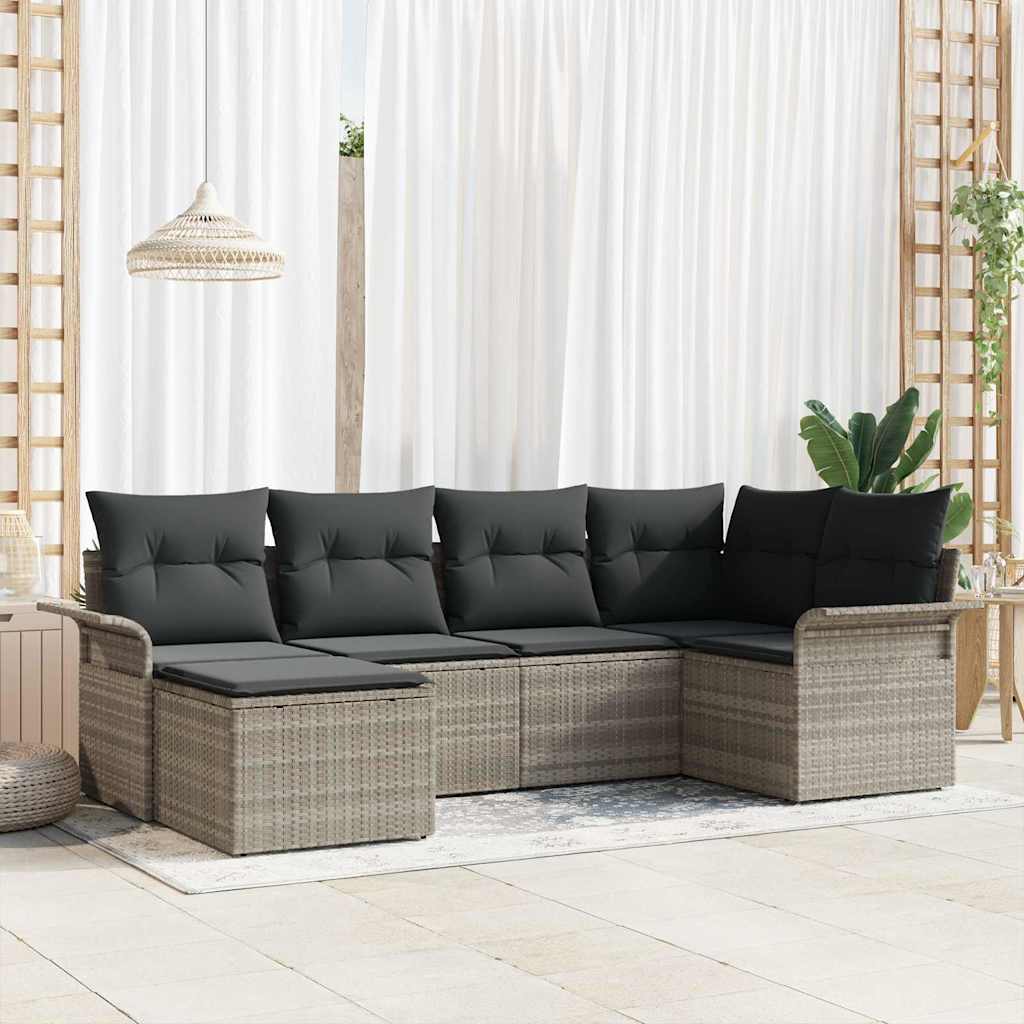 Ensemble de canapé de jardin 6 pc Gris clair polyrotin