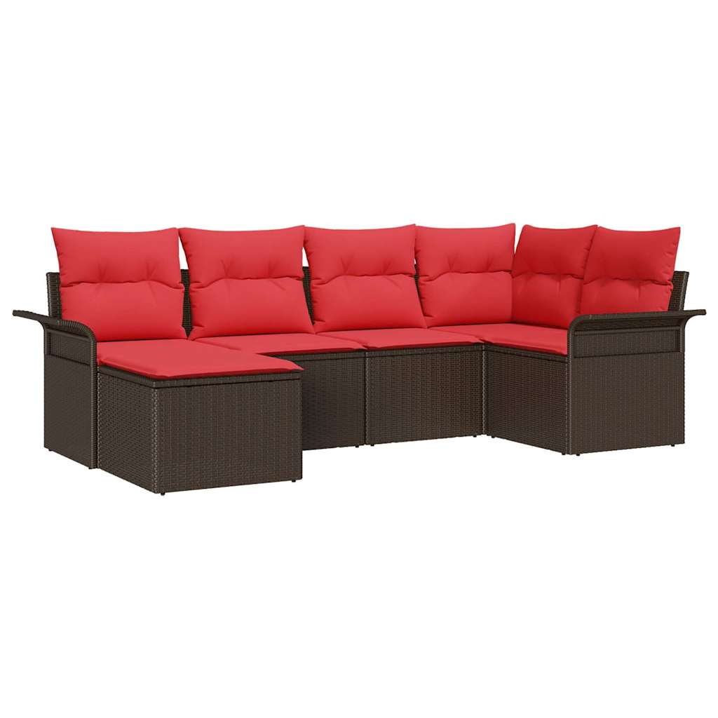 Ensemble de canapé de jardin 6 pcs Marron polyrotin