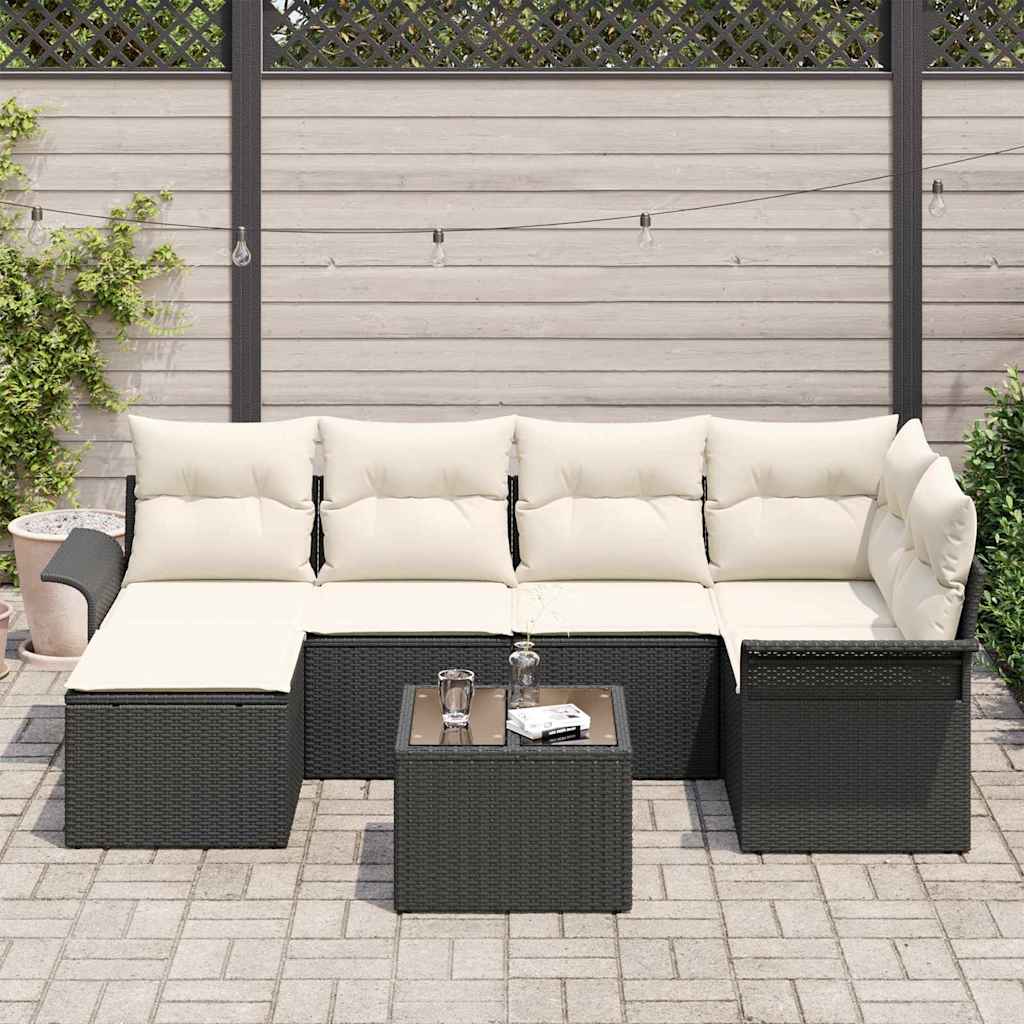 Ensemble de canapé de jardin avec stockage 7 pcs Noir polyrotin