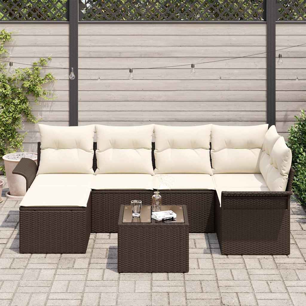 Ensemble de canapé de jardin 7 pcs Marron polyrotin