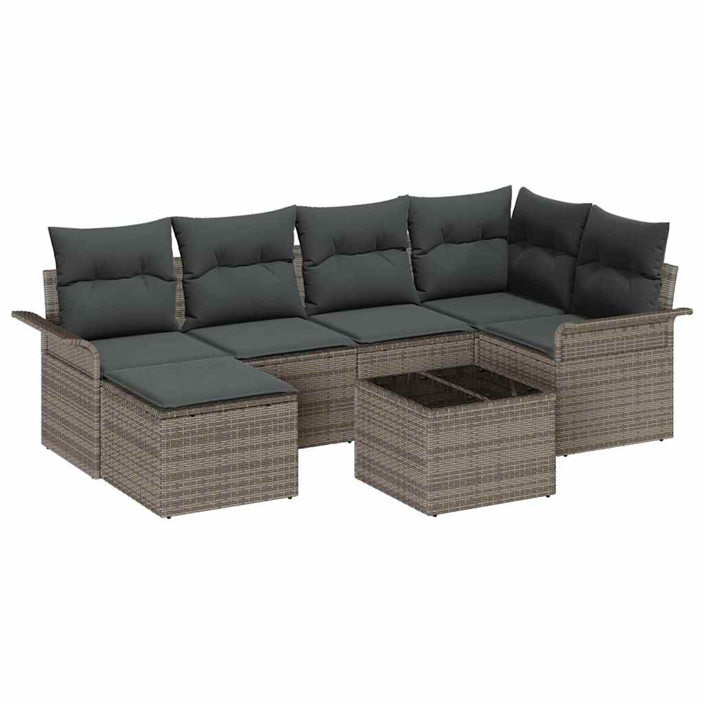 Ensemble de canapé de jardin 7 pc Gris polyrotin