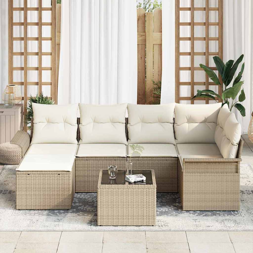 Ensemble de canapé de jardin 7 pc Beige polyrotin