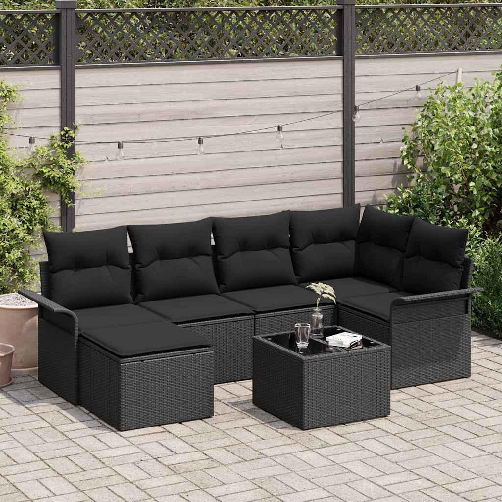 Ensemble de canapé de jardin avec stockage 7 pcs Noir polyrotin