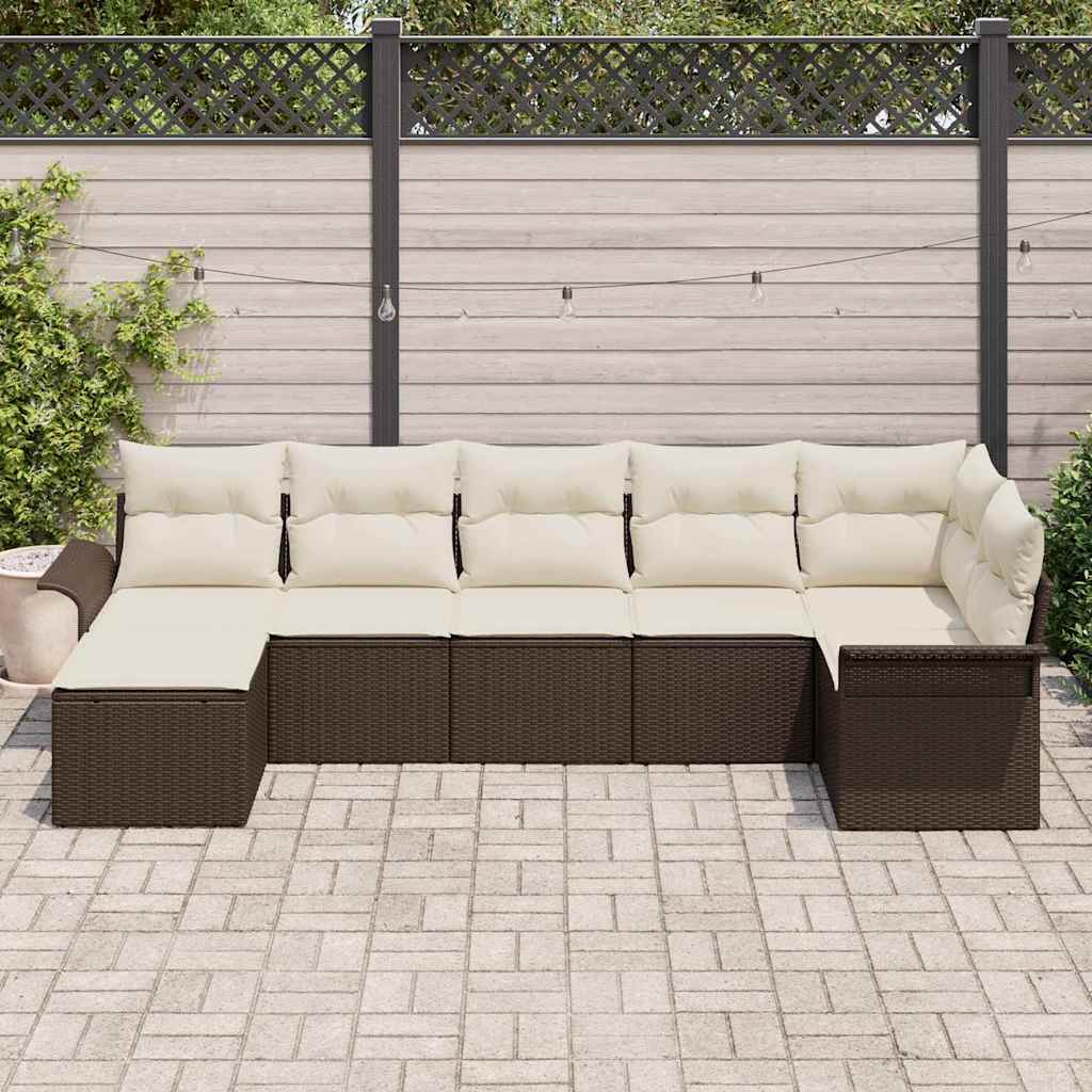 Ensemble de canapé de jardin 7 pcs Marron Poly rotin