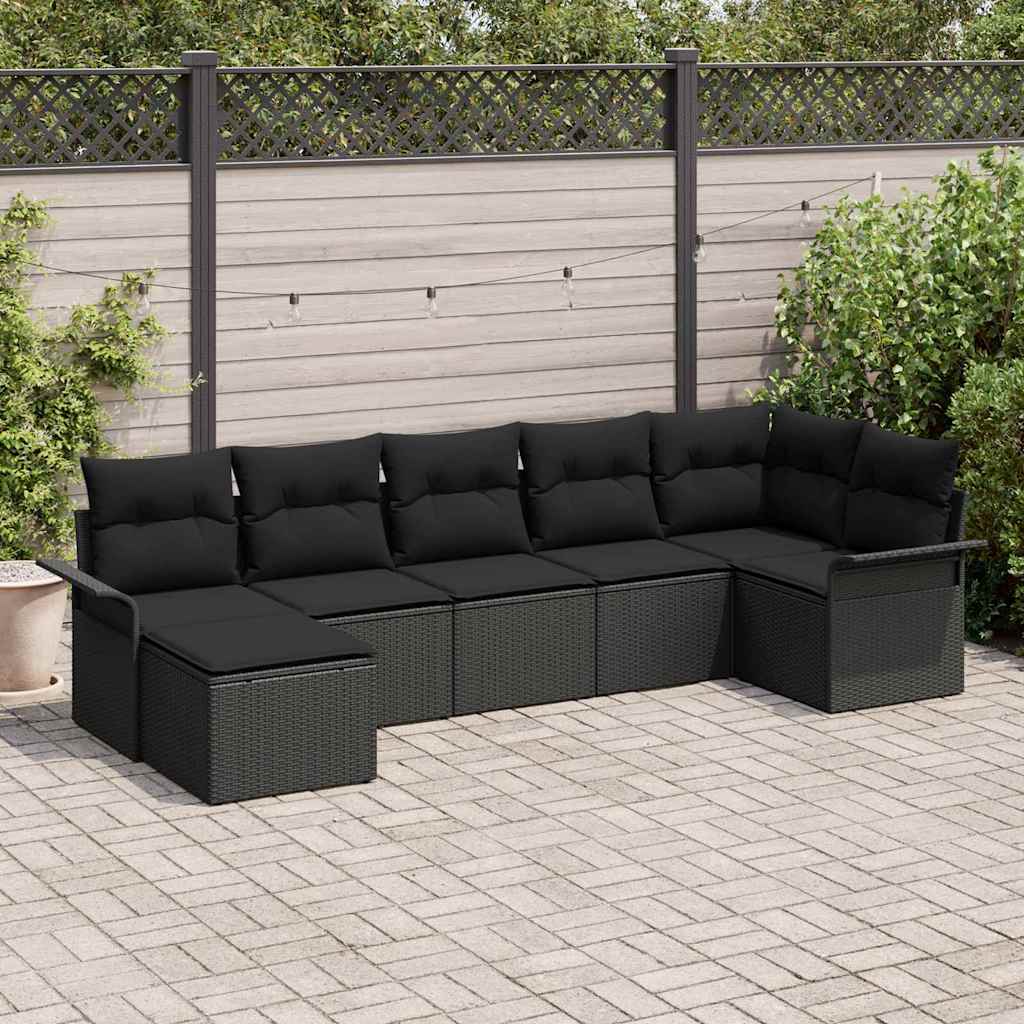 Ensemble de canapé de jardin avec stockage 7 pcs Noir polyrotin