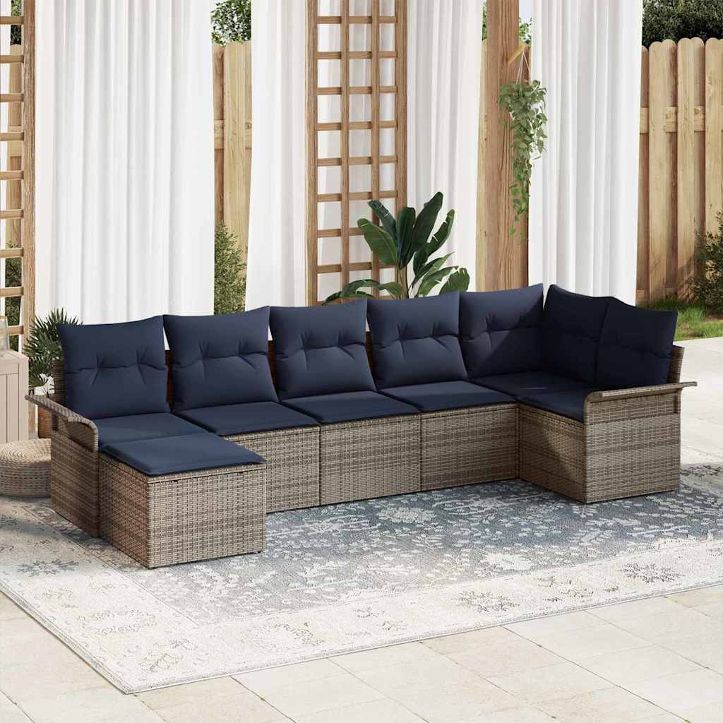 Ensemble de canapé de jardin 7 pcs Gris clair polyrotin