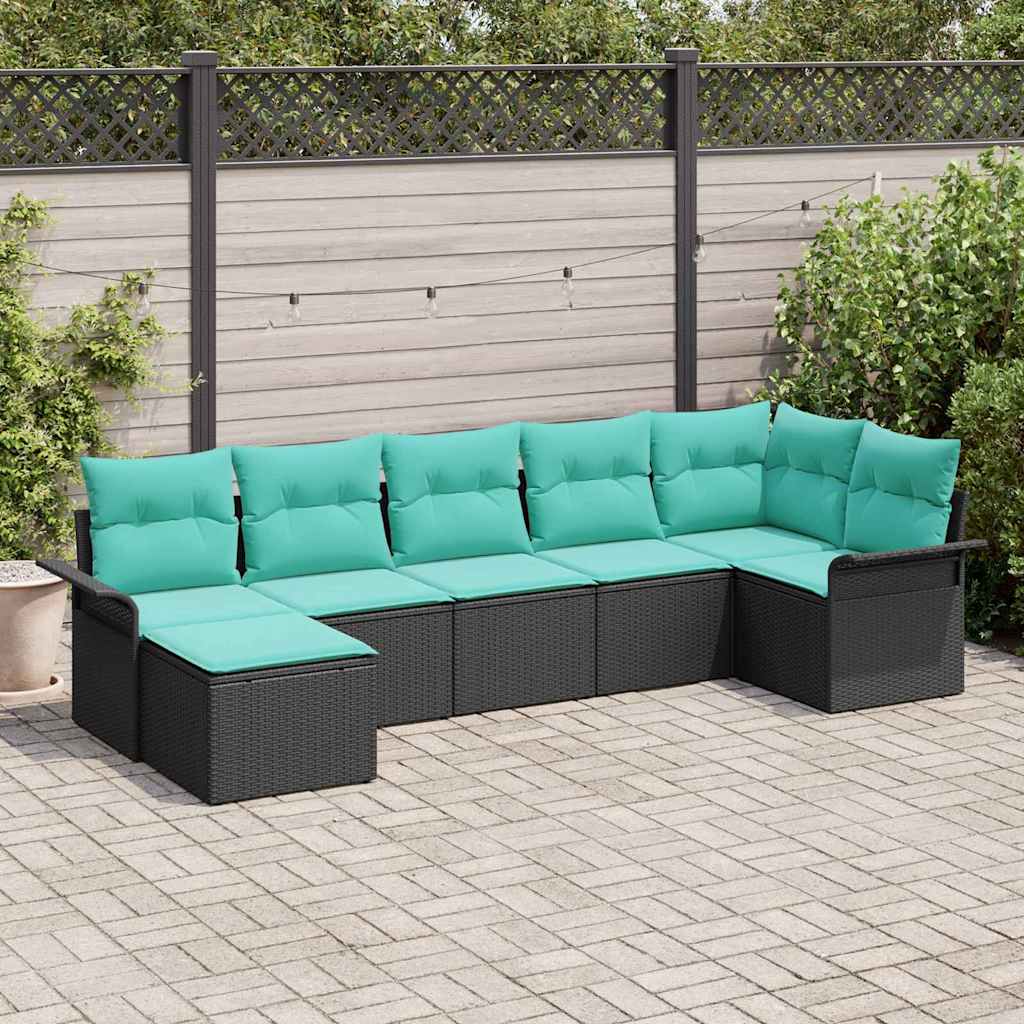 Ensemble de canapé de jardin avec stockage 7 pcs Noir polyrotin