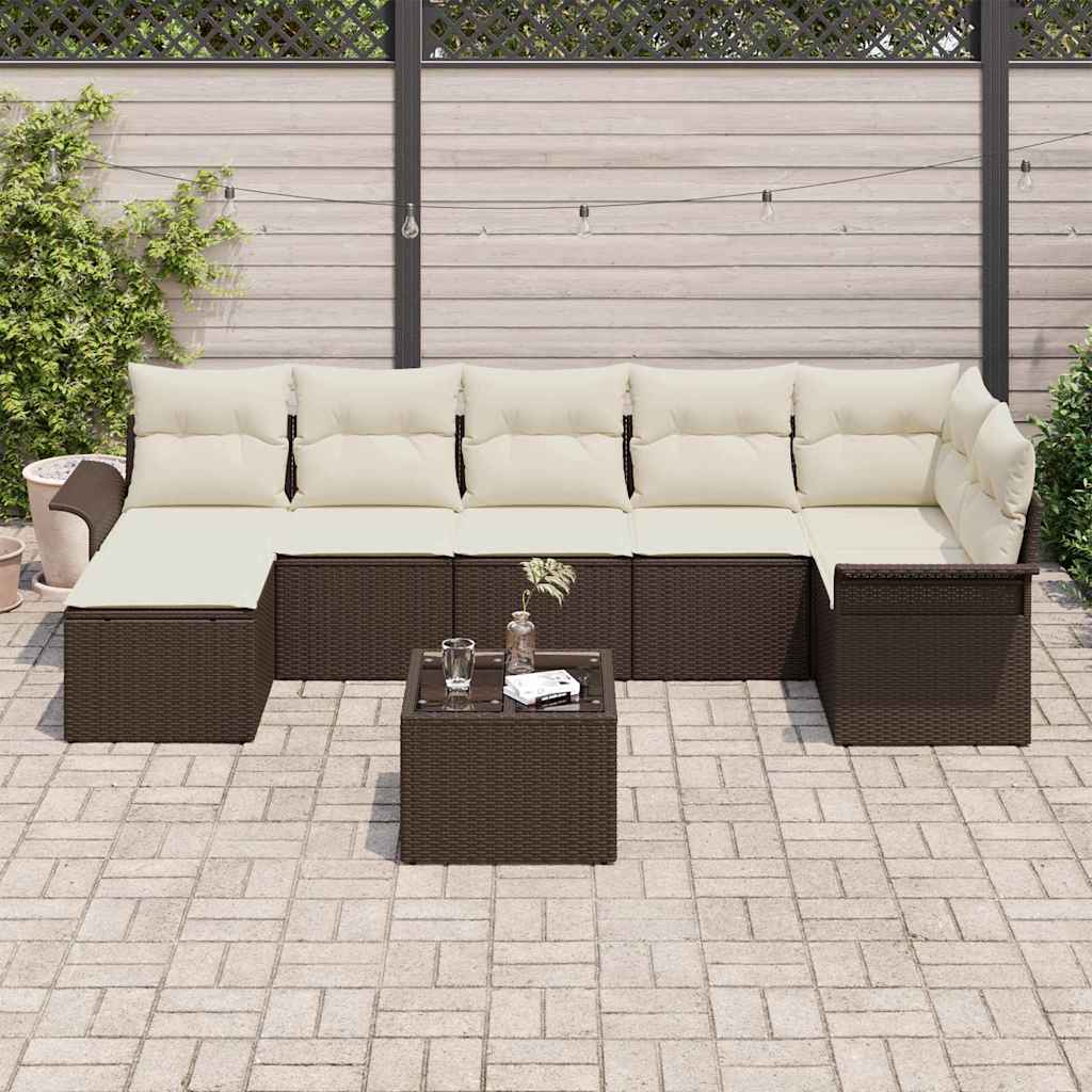 Ensemble de canapé de jardin 8 pcs Marron Poly rotin - XIOS