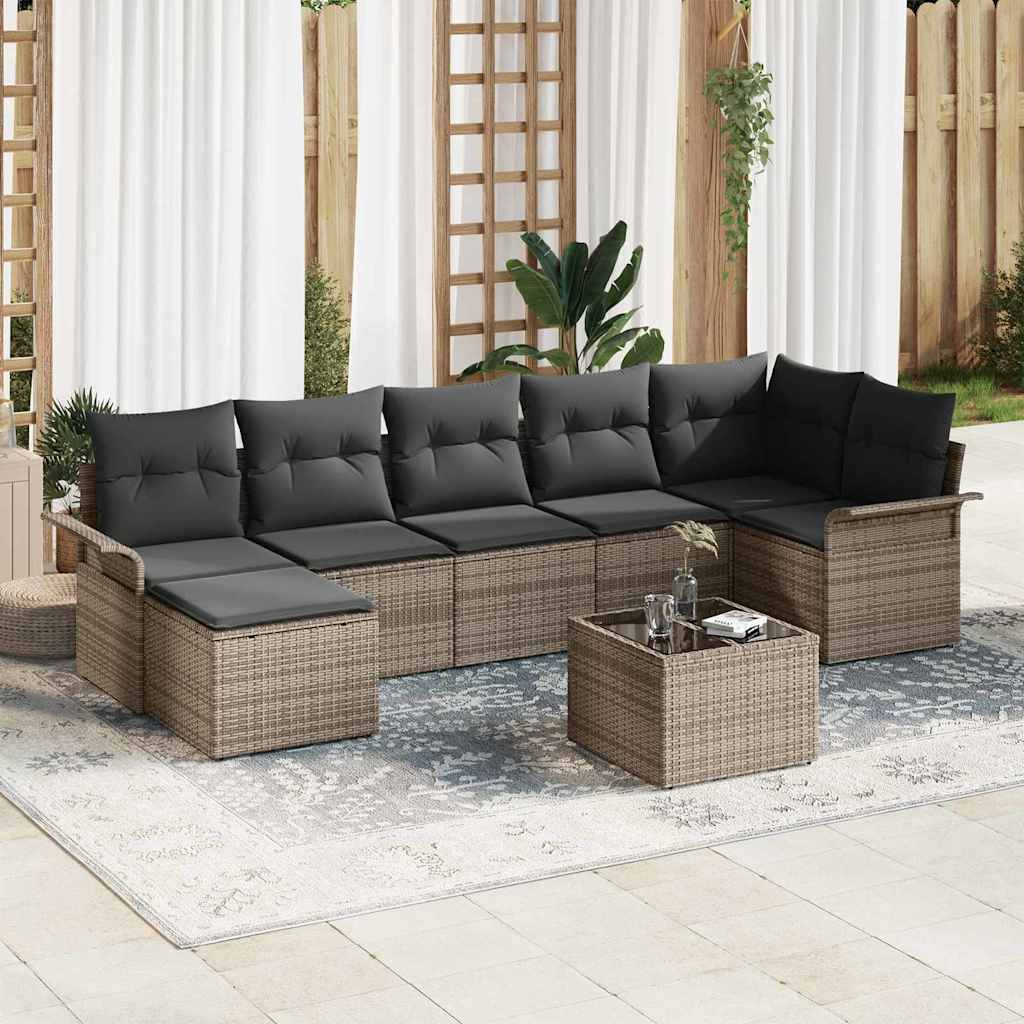 Ensemble de canapé de jardin avec coussin 8 pcs Gris Poly rotin - XIOS