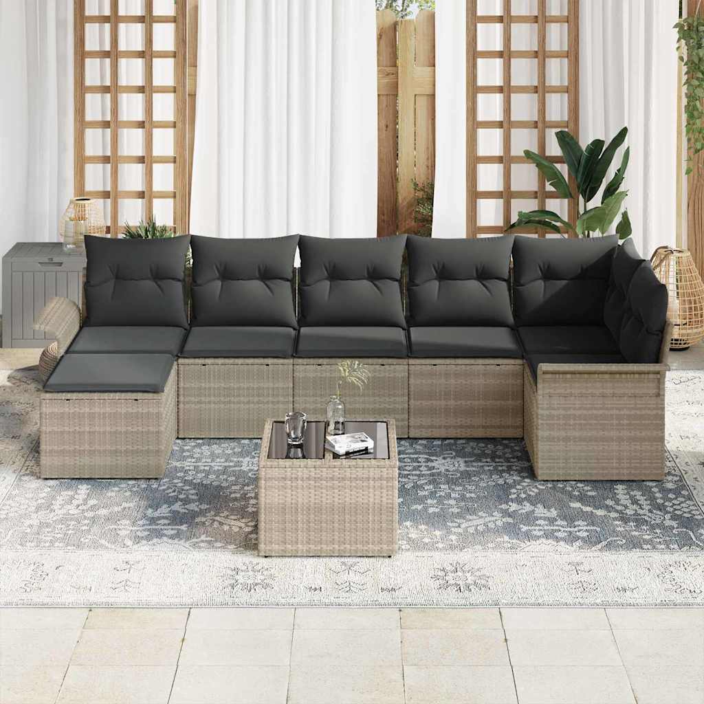 Ensemble de canapé de jardin 8 pcs Gris clair Poly rotin - XIOS