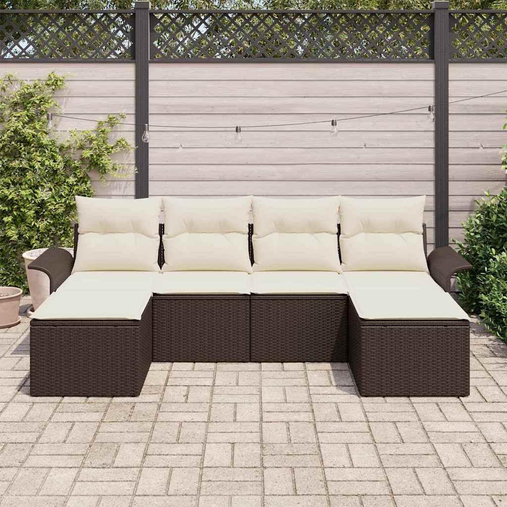 Ensemble de canapé de jardin 6 pcs Marron polyrotin