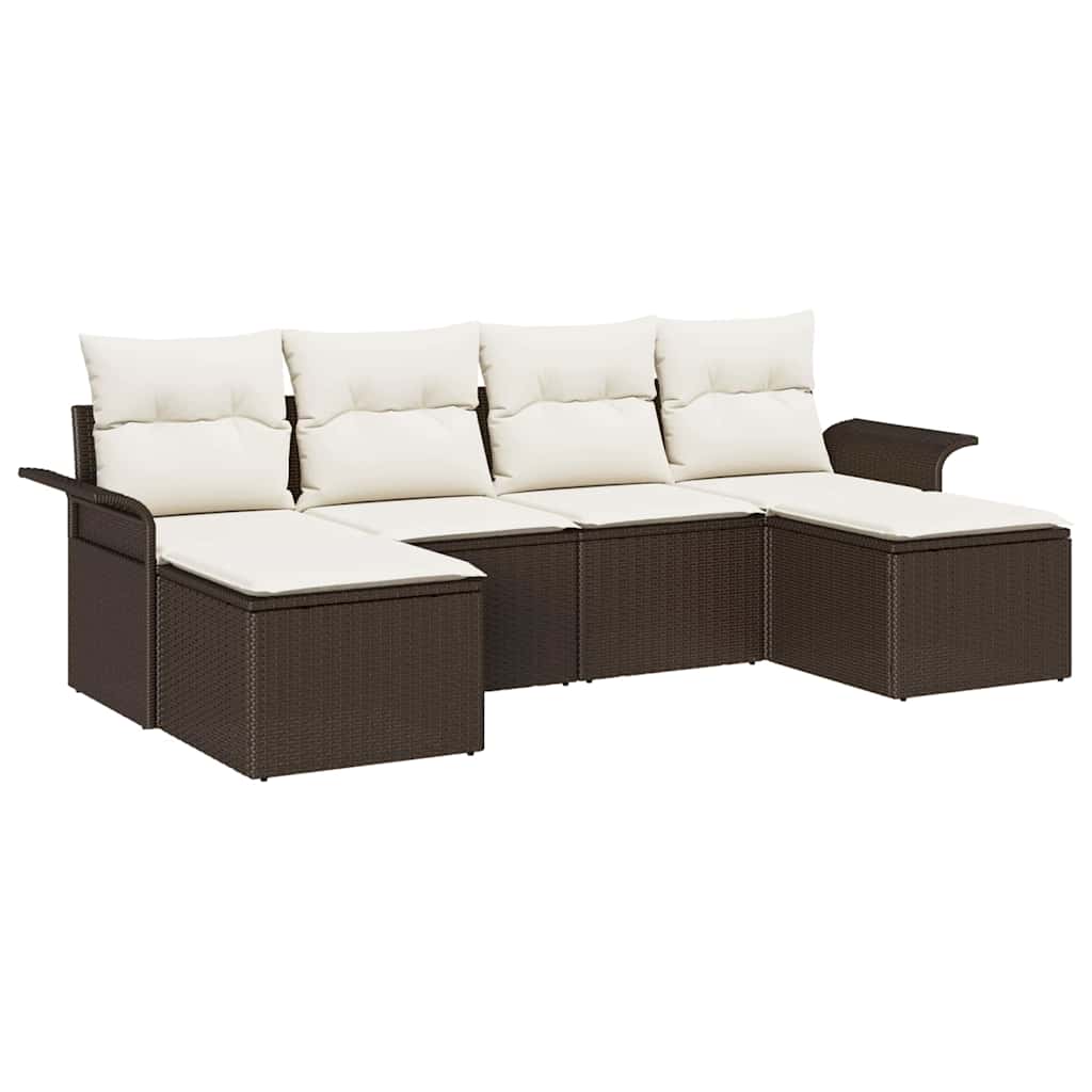 Ensemble de canapé de jardin 6 pcs Marron polyrotin