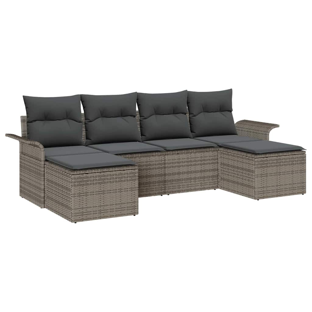 Ensemble de canapé de jardin avec stockage 6 pcs Gris polyrotin