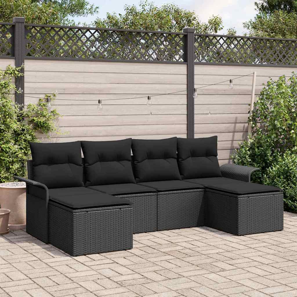 Ensemble de canapé de jardin 6 pc Noir polyrotin