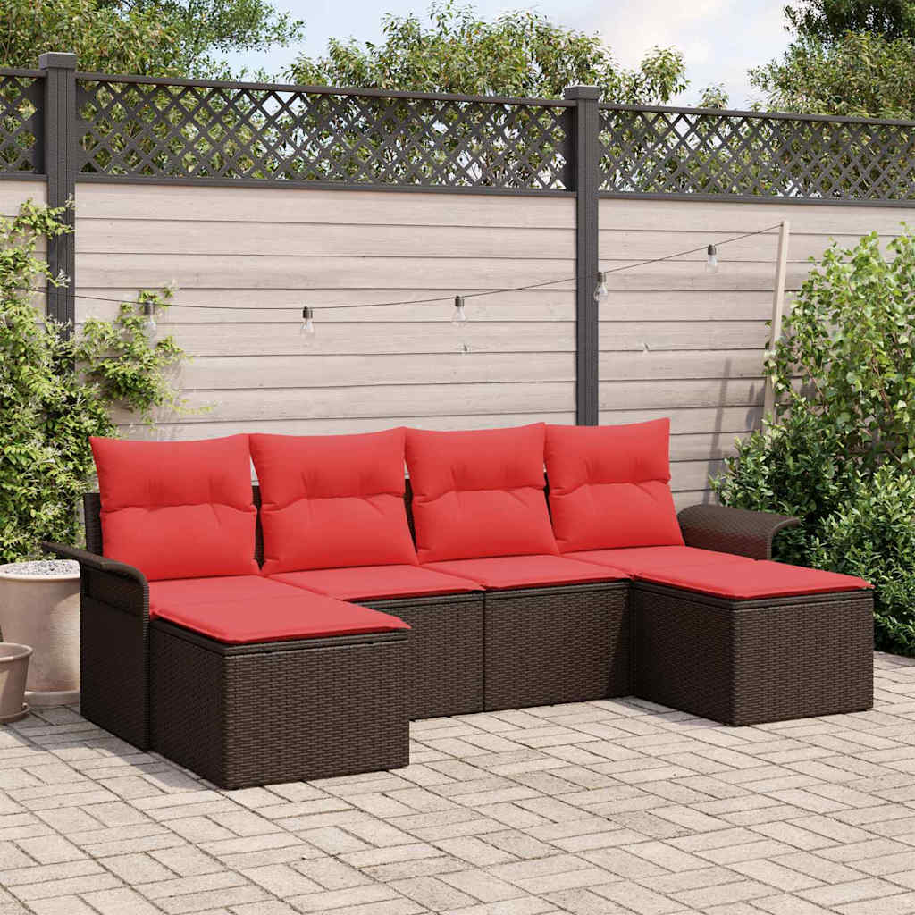 Ensemble de canapé de jardin 6 pcs Marron Poly rotin