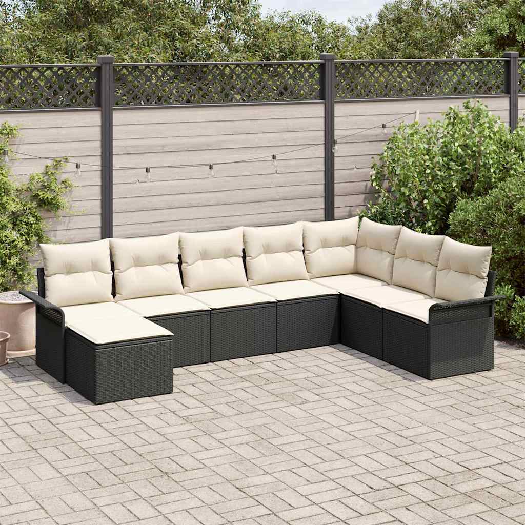 Ensemble de canapé de jardin 8 pc Noir Poly rotin