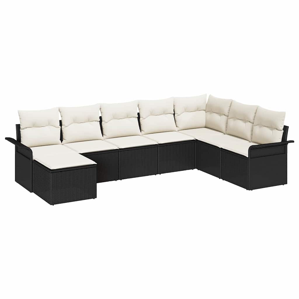 Ensemble de canapé de jardin 8 pc Noir Poly rotin
